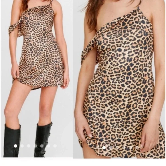 Nasty Gal Womens Twisted Asymmetrical Mini Dress - Leopard - Picture 8 of 14